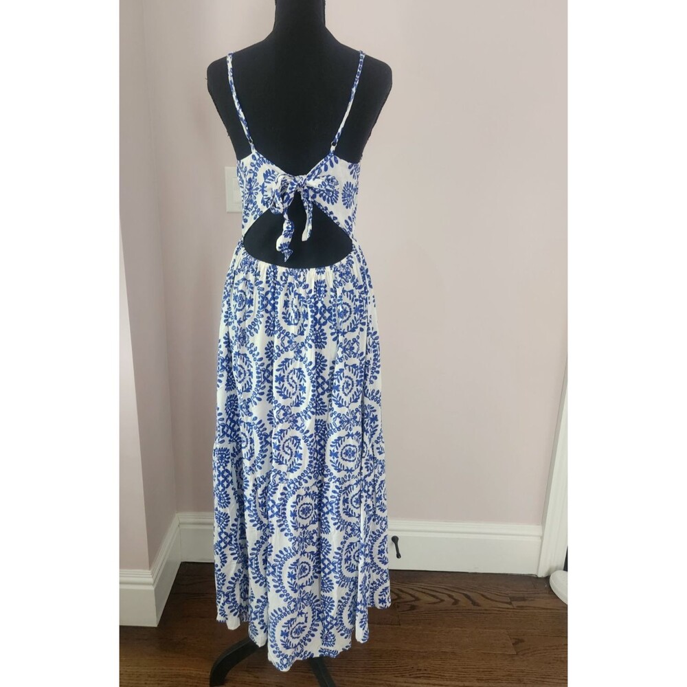 CUPSHE Maxi Dress Twist Keyhole Sleeveless Geometric Print Blue Rayon NWT - M - Picture 5 of 10